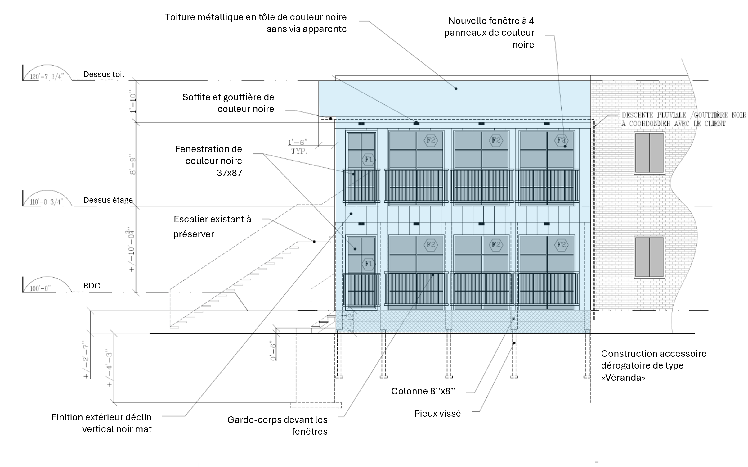 Élévation façade projetée